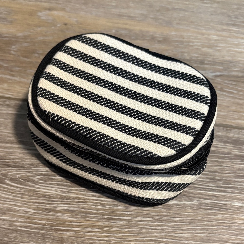 Striped Black and Cream Small Travel Pouch NWT